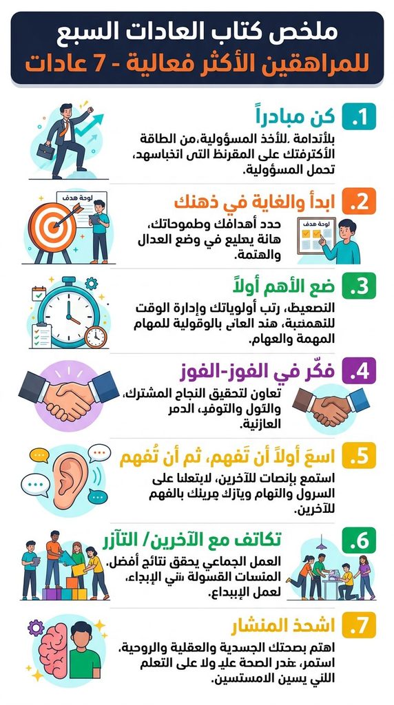 ملخص كتاب العادات السبع للمراهقين الأكثر فعالية
