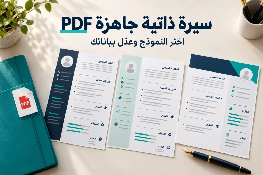 اختيار نموذج سيرة ذاتية جاهزة وتعبئة الخبرات قبل تصدير PDF