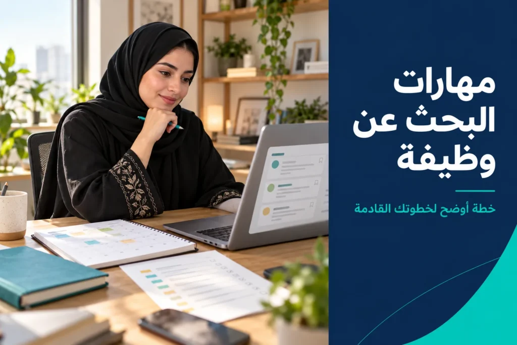 باحثة عن عمل تقارن إعلانات بسجل متابعة بعنوان مهارات البحث عن وظيفة